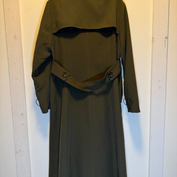 Olive Green Maxi Trench Coat Large - Picture 2 of 4